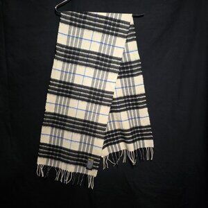 Johnstons of Elgin Made in Scotland 70% Cashmere 30% Wool Scarf Black Cream Blue